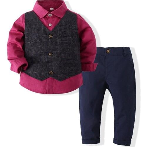 Children Boys Wedding Suits Kids Boys Clothes Toddler Formal Suit Fake Two Tops+ Trousers Baby Boys Gentleman Outfit