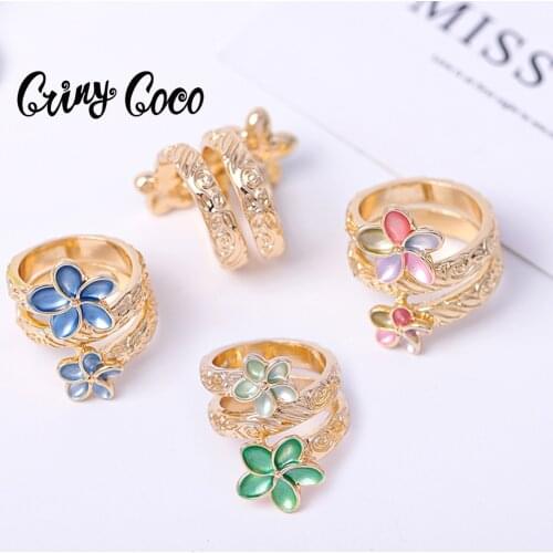 Hawaiian Colorful Plumeria Ring Fashion Gold Plated Guam Micronesia Kiribati Flower Finger Rings for Women Birthday Holiday