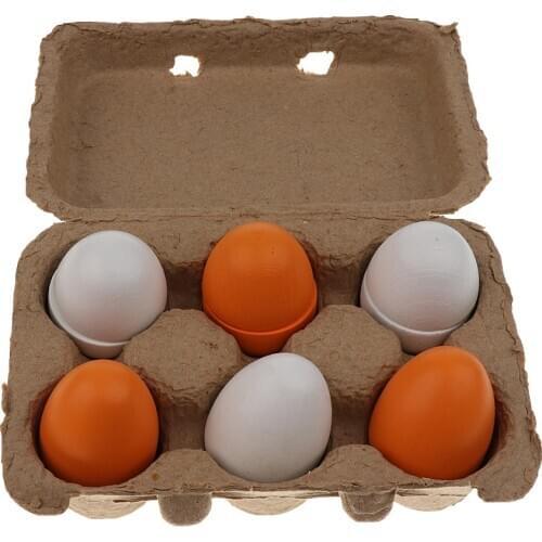 Hot Sale 6Pcs Preschool Educational Wooden Strawberry Simulation Cute Eggs Yolk Pretend Play Kitchen Food Toys Yellow and White