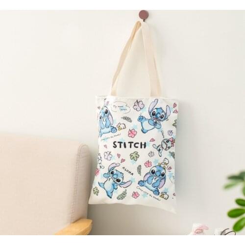 Disney Stitch Cartoon canvas shoulder bag female large-capacity shoulder bag shopping bag fashion handbag