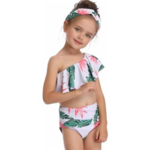 2021 Summer 2 Pieces Kids Swimwear for Girls Ruffles Baby Bathing Suits Sport Childrens Bikini Beach Teenage Child Clothes
