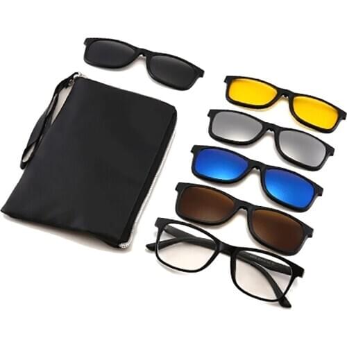 Magnetic 5 Pcs Polarized Clip on Sunglasses TR Frame for Night Driving