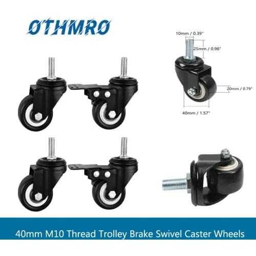 MroMax 4pcs/lot 40mm Caster Wheels M10 Thread Wheel Rotatable Shopping Trolley Brake Swivel Caster for DIY Home School Shops