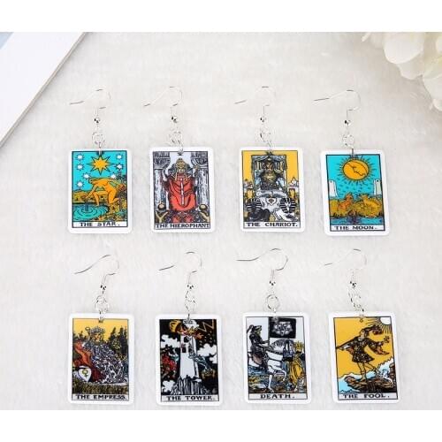 1Pair Drop Earring Small Size Tarot Deck Card Sun Moon Star And The Lovers Divination Crafts Fashion Jewelry Gift