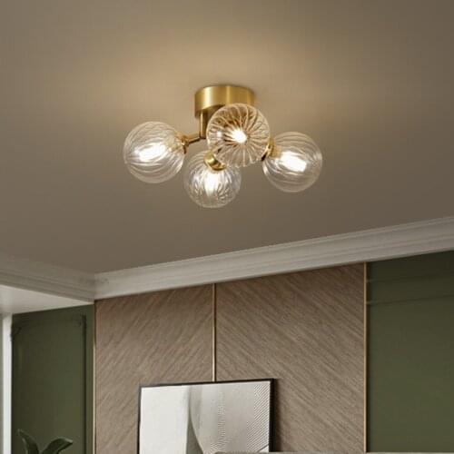 Nordic Minimalist LED Small Chandelier Personality All-Copper Glass Molecular Decor Light Living Room Bedroom Dining Room Study