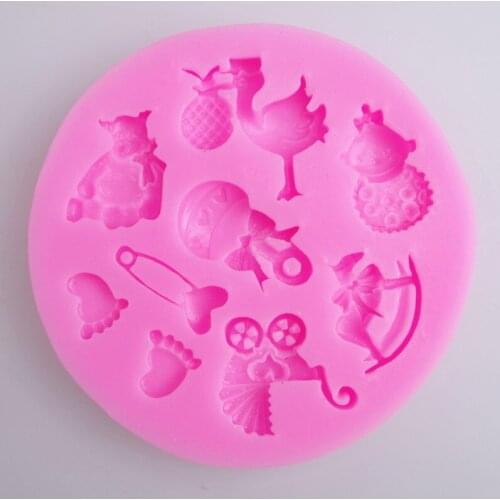 New Baby Carriage Baby Footprint Baby Bottle Baby Product Series Silicone Mold Chocolate Cake Baking Tools D015