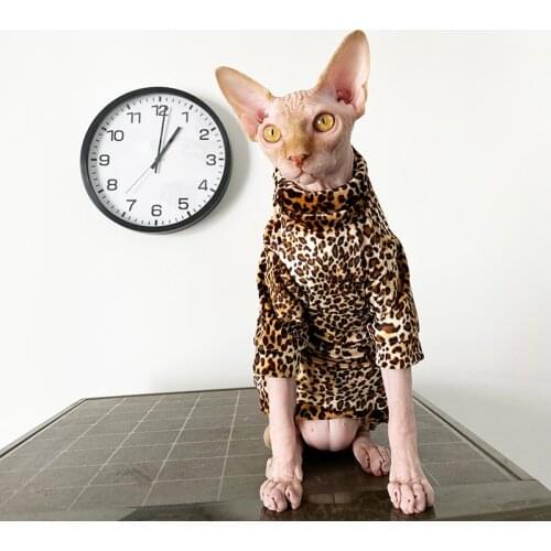 Sphynx Cat Winter cat sweater Domineering Leopard Print Berber Fleece Thick Base coat Hairless Cat Outfit