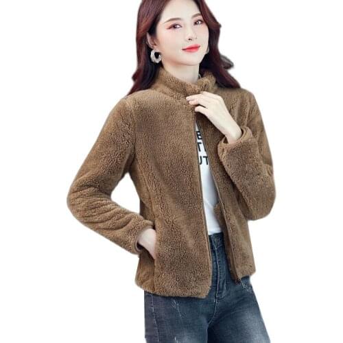 Autumn Winter Plus Size Womens Jacket Polar Fleece Short Jacket Long Sleeves Plus Velvet Thick Coral Female Warm Coats Overcoat