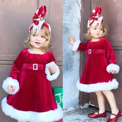 Christmas Party Formal Princess Infant Baby Girls Dress Fur Long Sleeve Sashes Knee-Length A-Line Dress Outfit 0-5Y