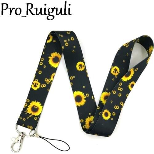 30pcs Sunflowers Neck Strap Lanyard keychain Mobile Phone ID Badge Holder Rope Key Chain Keyrings cosplay Accessories ribbons