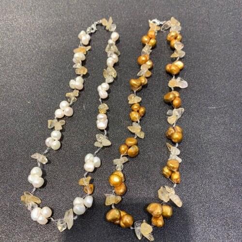 Casual style natural fresh water pearl and citrine crystal necklace 925 sterling silver lock fine women jewelry handwork