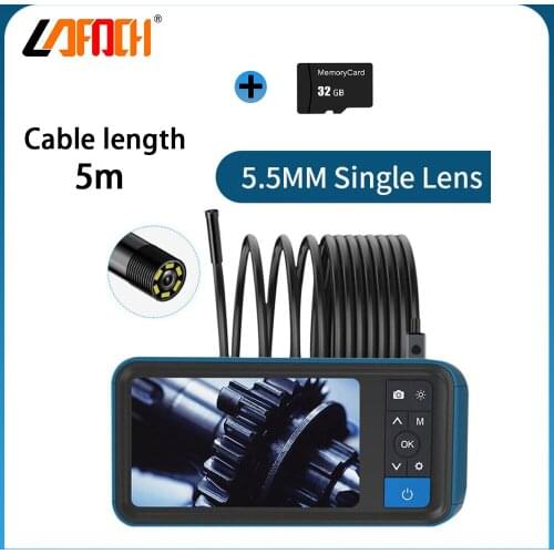 Industrial Endoscope 5.5mm single Lens 4.5'' Screen Pipe Sewer Inspection Camera IP67 Waterproof Borescope Camera with 32GB card