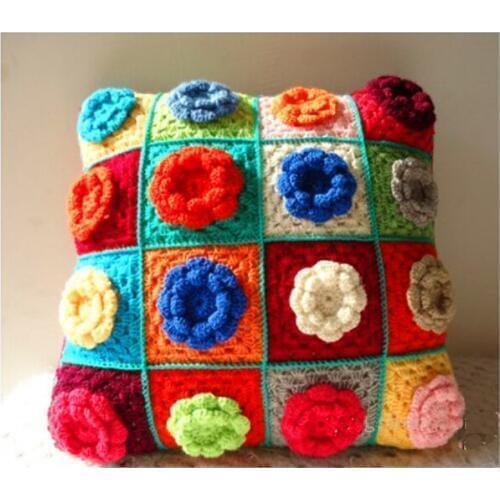 Handmade Crochet 3D Sofa Back Cushion Bolster Beautiful Flower Crochet Chair Cushion Flower splice double-sided hook with cores