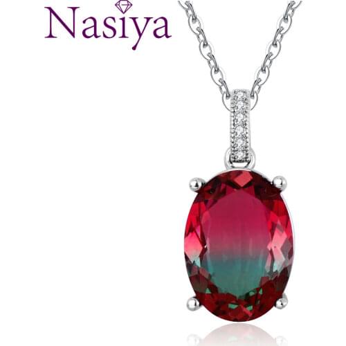 Silver Pendant Necklace Large Elliptical 13 * 18MM Color Tourmaline Oval Zircon Gemstone Pendant Necklace Party Gift Anniversary
