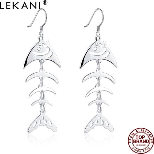 LEKANI Earrings For Women Cute Fish Bones Shape Silver Plated Copper Earrings Creative Female Fashion Jewelry Romantic Gift
