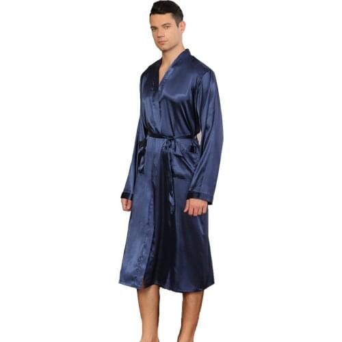 Silk Robe Men Solid Thin Dressing Gown Male Autumn Spring Longer Bathrobe Kimono Luxury Long Sleeve Sleepwear Sleep Lounge XXL