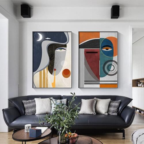 Modern Figure Abstract Geometric Canvas Painting Contemporary Art Poster Print Faces Wall Art Picture for Living Room Home Decor