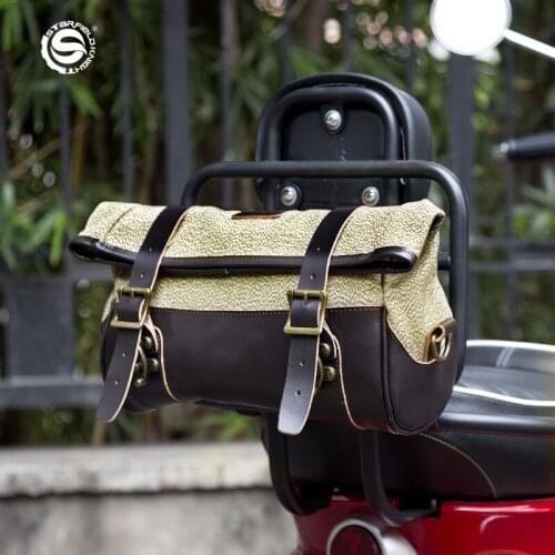 Motorcycle Rear Seat Bag Multifunctional Backpack Satchel Large Capacity Retro Front Bag Waterproof Canvas Saddle Bag