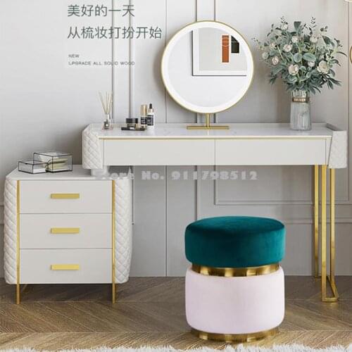 Light luxury dressing stool bedroom simple modern net red dressing table round seat soft living room fabric small sofa pedal