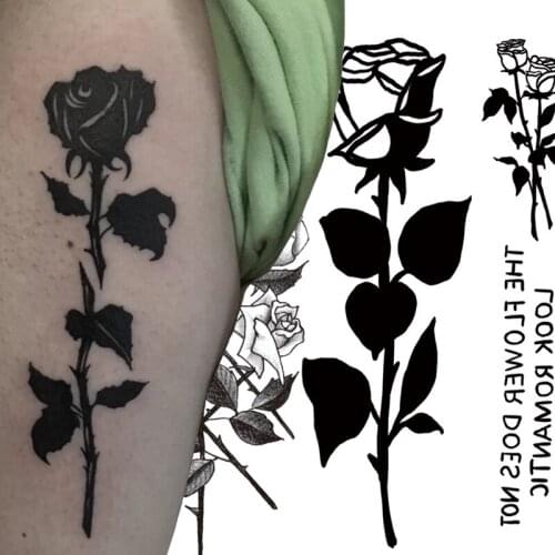 1 Pcs Black Flower Leaf Temporary Tattoo Sticker Body Legs Arm Art Realistic Fake Tattoo Festival Party Bikini MakeUp Tattoo