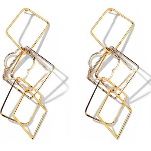 WYBU Rhomboid Shape French Wire Dangle Drop Earrings by Jewelry Geomatric Square 3D Metal Hoop Flower Drop Earing For Women Gift