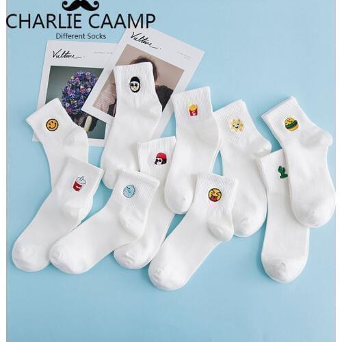 Women Socks Autumn Winter New White Students Beautiful Cartoon Animal Embroidery Ladies Creative College Wind Sports Socks W107
