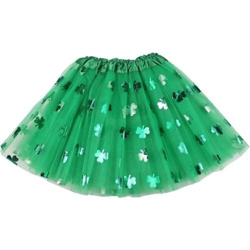 Saint Patrick Day Costume Accessories Set Women Adult Sequin Shamrock Clover Tulle Tutu Skirt Arm Warmers Necklace Ireland Party