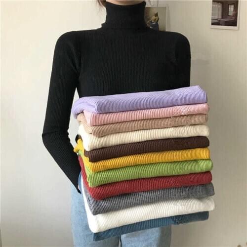 2020 Autumn Winter Women Korean Knitted Turtleneck Sweater Casual Soft Jumper Tops Femme Slim Pullover