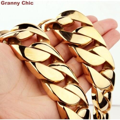 Granny Chic 9"-36" 31mm Hip Hop Jewelry For Men Huge Bling Gold Color Stainless Steel Heavy Wide Curb Cuban Necklace Or Bracelet