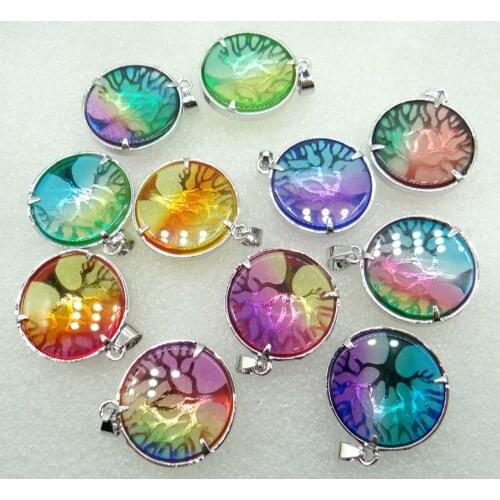 10PC wholesale Natural Stone Quartz Crystal Opal tiger eye Tree of Life Round Shaped Pendant for Diy Jewelry Making necklace