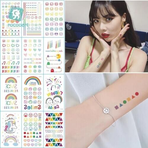 12PCS HyunA ins series Colorful Rainbow Expression Tattoo Sticker Face Hand Lovely Body Art Fake Tatoo Temporary Waterproof Taty