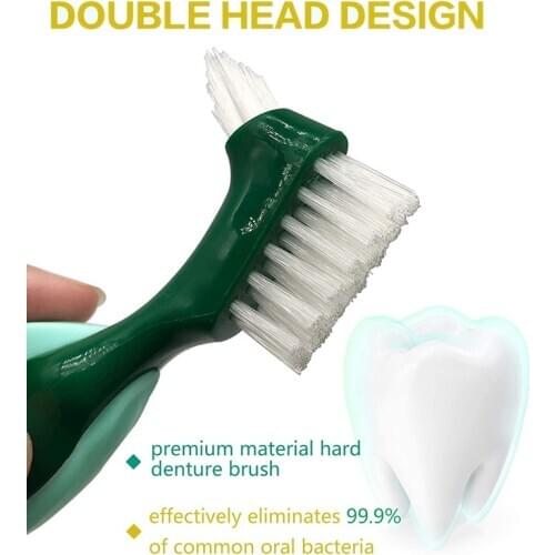2 Pcs Premium Hard Denture Brush Toothbrush, Cleaning Brush, Multi-Layered Bristles &Portable Denture Double Sided Brush