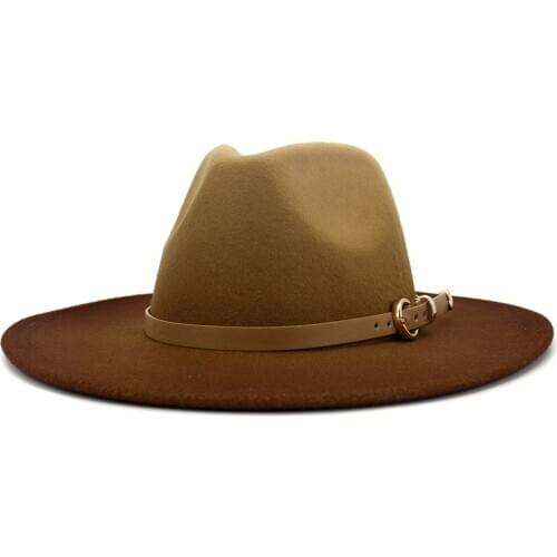 2020 New Fashion Women Men Painting Color Wide Brim Hat Wool Felt gradient Fedora hats With Belt Pop Panama Jazz Hat L