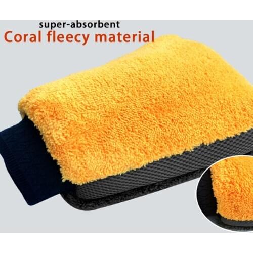 2020 Popular Waterproof Mesh Fabric Car Wash Glove Double-Sided Coral Fleece Large Housekeeping Cleaning Glove Car Accessories