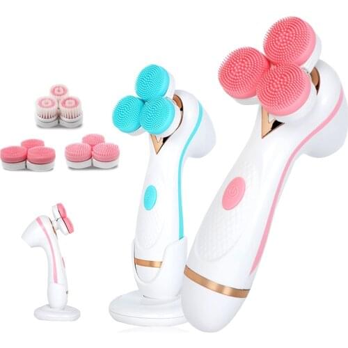 3D Facial Cleansing Brush Face Cleaner Electric Cleanser Brush Silicone Face Scrub Brush Spin Skin Care Deep Cleaning Massager