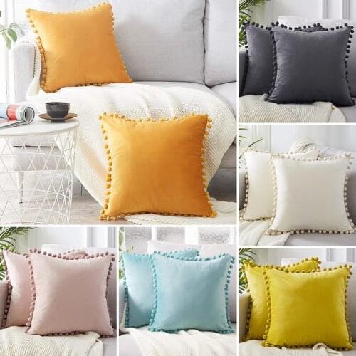 45cm Soft Velvet Cushion Cover with Pompom Ball muilt-colors Pillow Cover for Bedroom living room Sofa Decoration Pillow Cases
