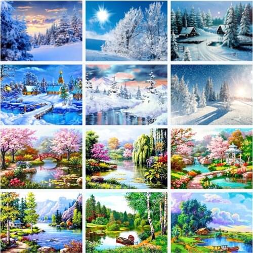 Diy diamond painting cross stitch kit snow scene 5D diamond painting landscape mosaic mosaic rhinestone embroidery landscape