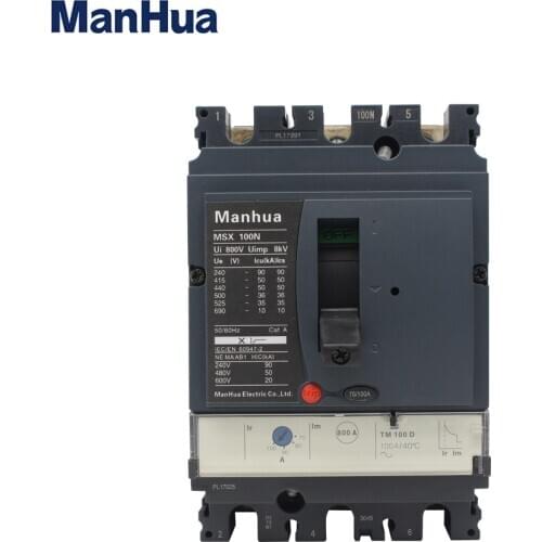 Manhua MCCB 3P3T Breaking Capacity Adjustable 100A MSX-100N Moulded Case Circuit Breaker