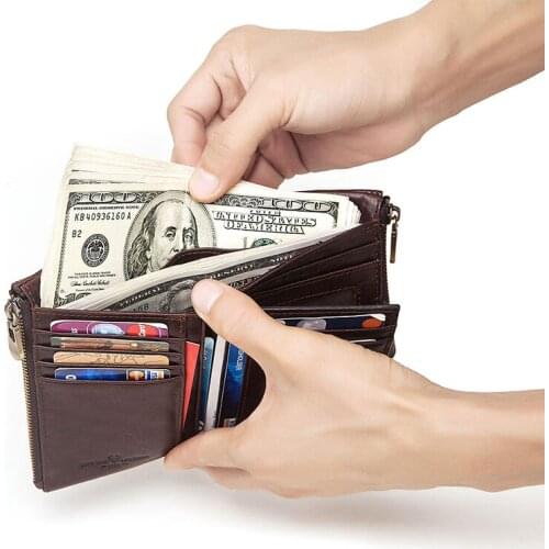 Free Engraving RFID Fashion Men Wallet Leather Coin Purse Short Male Money Bag Designer Chain PORTFOLIO Portomonee Walet For Man