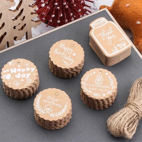 50PCS Kraft Paper Tags DIY Handmade/Thank You Multi Style Crafts Hang Tag With Rope Labels Gift Wrapping Wedding Favors Supplies