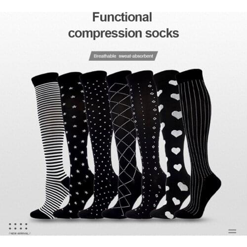 Compression Stockings Unisex Black Series Dot Striped Star Square Shaped Elastic Outdoor Prevent Varicose Veins Reduce Fatigue