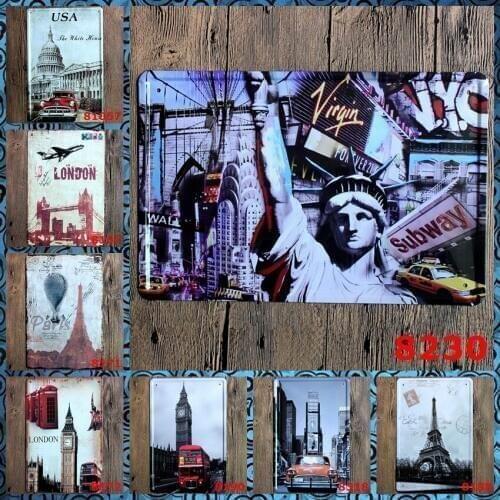 Decor Vintage Paris USA Metal tin sign Bar Pub Home Cafe Shop Metal Plates Plaques Wall Metal art gift