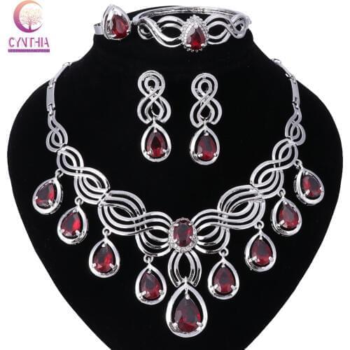 Dubai silver Plated Crystal Bridal Tassel Jewelry sets ltalian Set For Women Girls Wedding Party Accessories Jewelry Sets