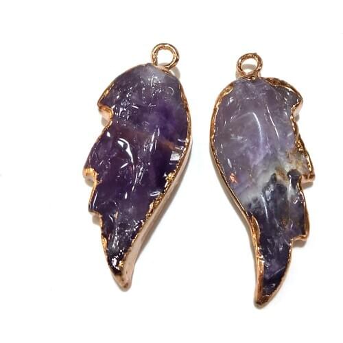 Purple wing agates Pendants Druzy for Jewelry Making Natural Stone Purple Wing Shape Crystal Pendant for Making Necklace