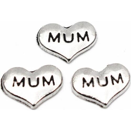 Hot selling 10pcs/lot mum Heart Floating charms Alloy Charms Living glass Memory Lockets DIY woman Jewelry