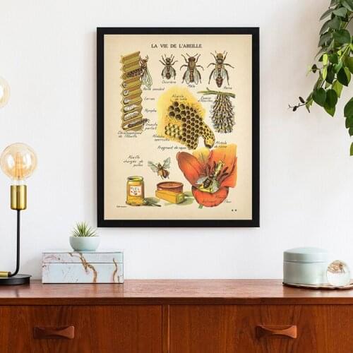 French Bee Canvas Painting Wall Pictures Vintage LA VIE DE L'ABEILLE Art Prints Poster Farmhouse Decor
