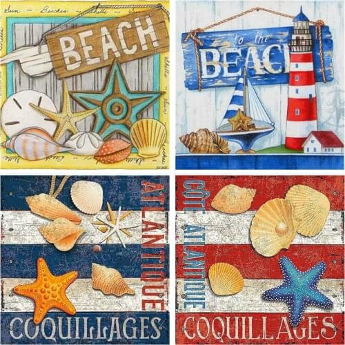 HUACAN Full Square Diamond Painting 5d Shell Beach Mosaic Pictures DIY Diamond Embroidery Landscape Needlework Wall Art