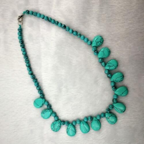 1PC Green Turquoises Natural Stone Round Beads String Teardrop Pendant Necklace Colorful Energy Healing Necklace Dropshipping
