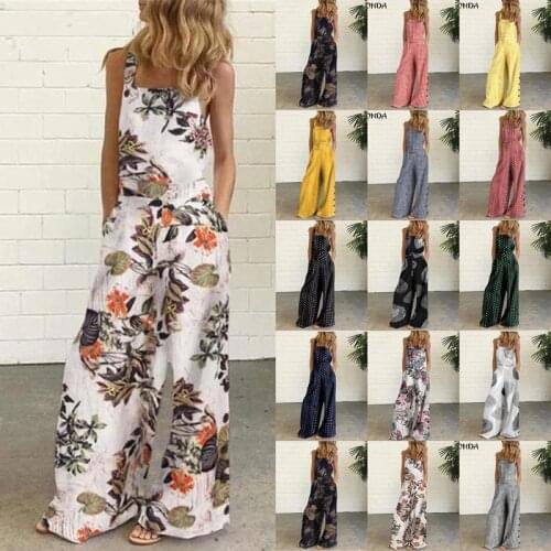 Fashion Jumpsuits Women Overalls Floral Print Trousers Female 2021 Wide Leg Pants Long Holiday Summer Overalls Plus Size Rompers