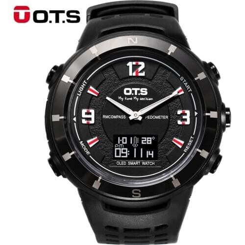 OTS Brand Men Sports Watches Dual Display Compass Wristwatches Waterproof Military Outdoor Watch